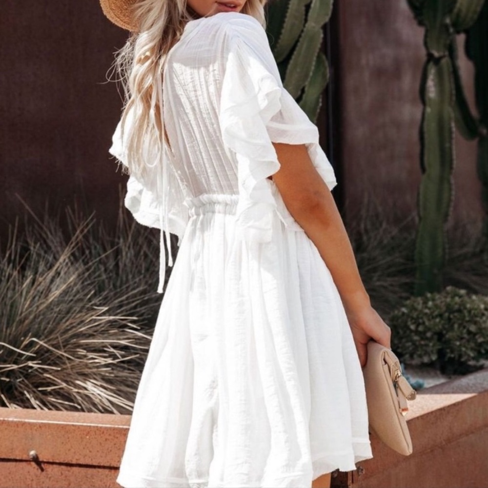 NWOT White Ruffle Swim Cover Up Dress, One Size - Picture 4 of 4